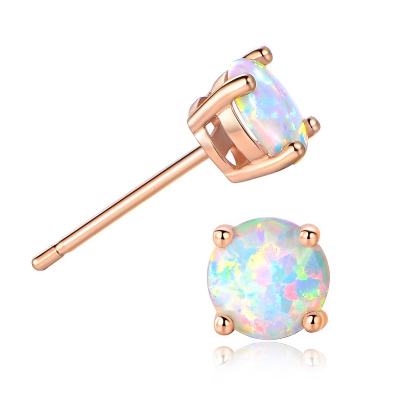 GEMSME 18K Rose Gold Plated Opal Stud Earrings 6MM Round For Women (6mm 1 Pairs) - Image 1